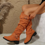 Buckle Accent Slouch Boots - Trendsi - Flyclothing LLC