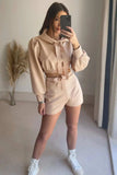 Drawstring Long Sleeve Hooded Top and Shorts Set - Trendsi - Flyclothing LLC