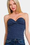 Zenana Ruched Twisted Sweetheart Neck Top - Trendsi - Flyclothing LLC