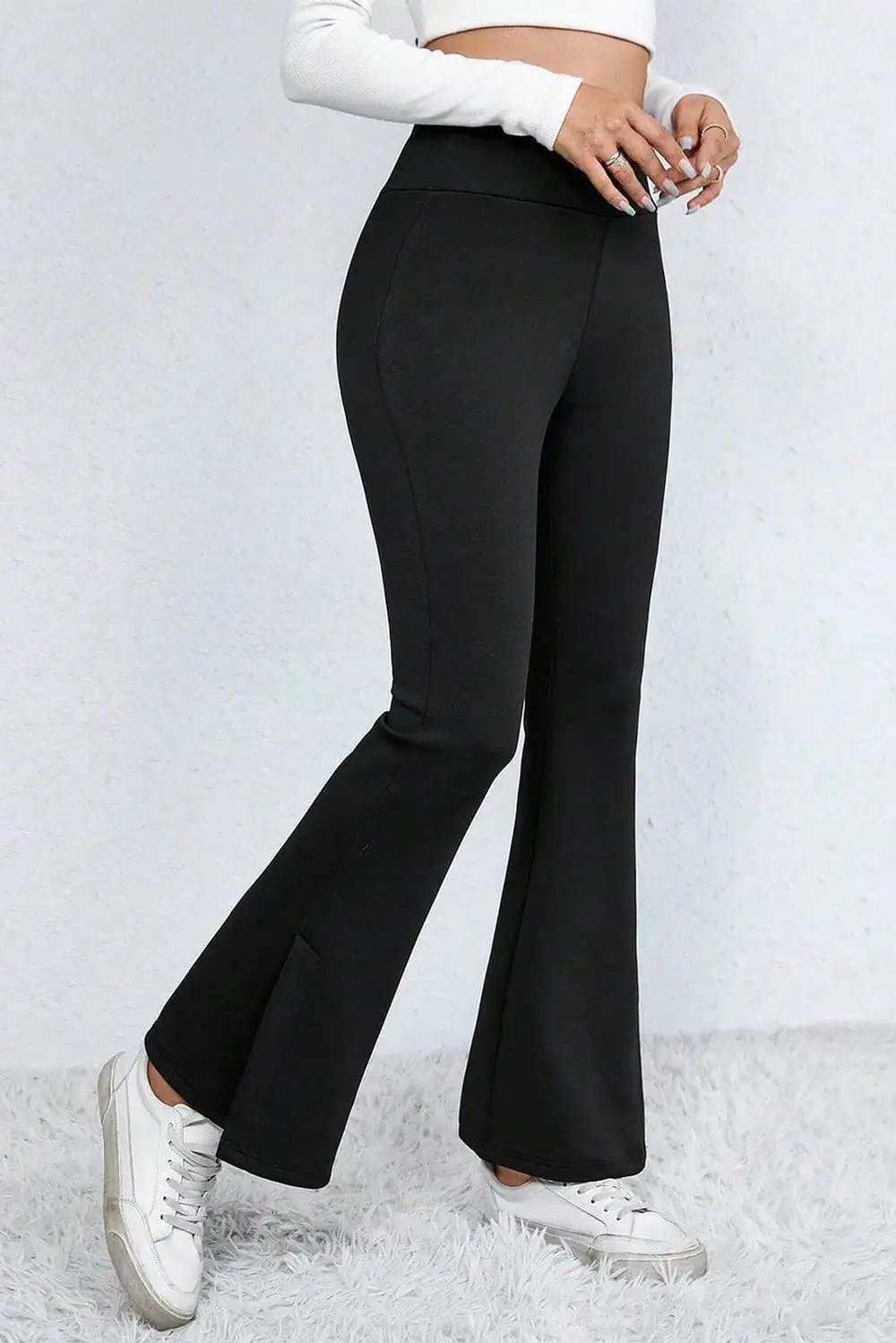 Slit High Waist Bootcut Pants - Trendsi - Flyclothing LLC