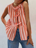 Tied Striped Round Neck Tank - Trendsi - Flyclothing LLC