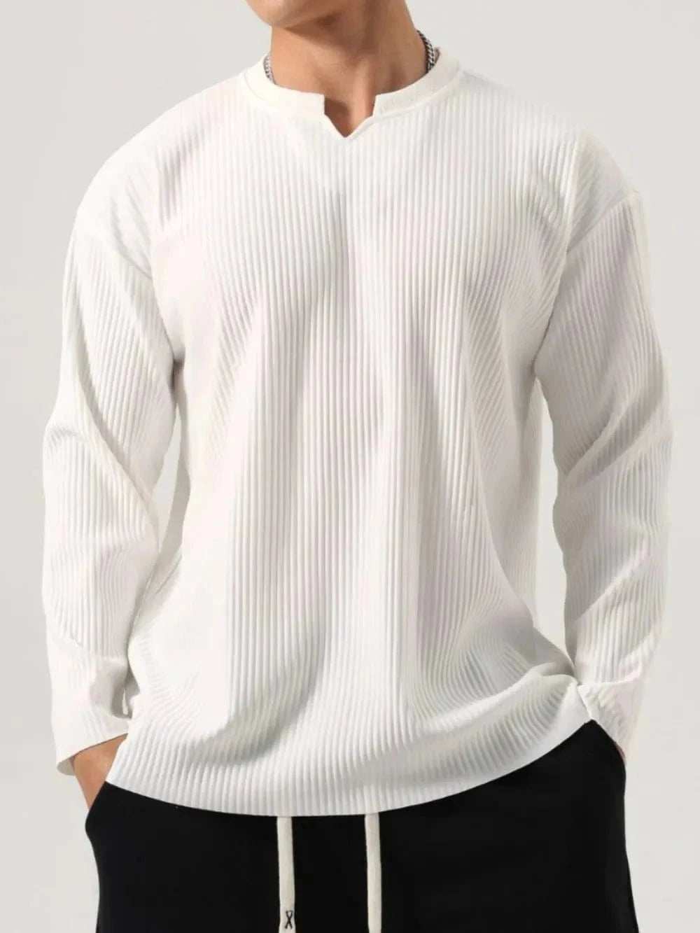 Men's Plus Size Notched Long Sleeve Top - Trendsi - Flyclothing LLC