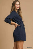 Umgee Drawstring Cable Knit Mini Dress with Pockets - Trendsi - Flyclothing LLC