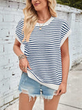 Lovelet Striped Round Neck Cap Sleeve Sweater - Trendsi - Flyclothing LLC