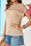 Lace Patchwork Waffle Short Sleeve Knit Top - Trendsi - Flyclothing LLC