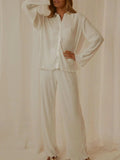 Button Up Long Sleeve Top and Pants Set - Trendsi - Flyclothing LLC