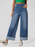High Rise Rolled Straight Leg Jeans - Trendsi - Flyclothing LLC