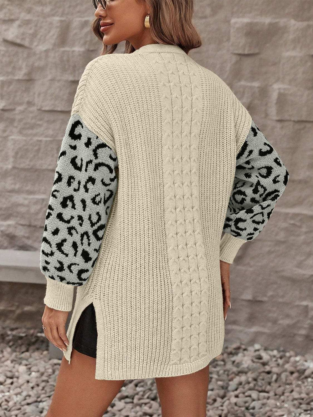 Pocketed Leopard Open Front Cardigan - Trendsi - Flyclothing LLC