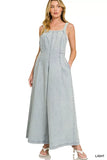 Zenana Denim Light Washed Wide Leg Overalls - Trendsi - Flyclothing LLC