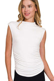 Zenana Double Layered Ruched Side Mock Neck Top - Trendsi - Flyclothing LLC