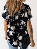 Full Size Printed Notched Short Sleeve Blouse - Trendsi - Flyclothing LLC
