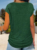 Full Size Half Zip Cap Sleeve T-Shirt - Trendsi - Flyclothing LLC