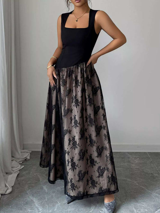 Square Neck Sleeveless Lace Maxi Dress - Trendsi - Flyclothing LLC