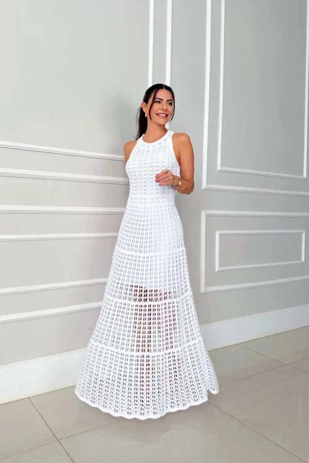 Hollowed-Out Sleeveless Maxi Dress - Trendsi - Flyclothing LLC