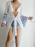 Openwork Striped Flare Sleeve Cover-Up - Trendsi - Flyclothing LLC