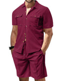 Men's Full Size Button Down Short Sleeve Top and Shorts Set Plus Size - Trendsi - Flyclothing LLC