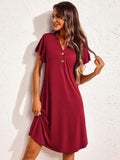 Notched Short Sleeve Lounge Dress - Trendsi - Flyclothing LLC