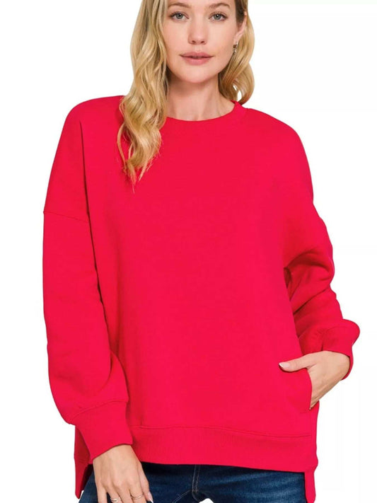 Zenana Full Size Fleece Hi-low Boyfriend Sweatshirts with Pockets Plus Size - Trendsi - Flyclothing LLC