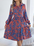 Printed Collared Neck Long Sleeve Dress - Trendsi - Flyclothing LLC