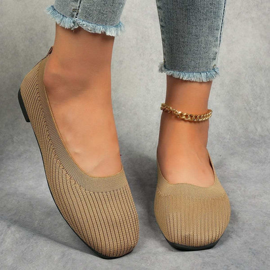 Knitted Square Toe Flat Slip-Ons - Trendsi - Flyclothing LLC