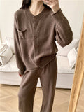 Pocketed Round Neck Button Up Cardigan and Pants Sweater Set - Trendsi - Flyclothing LLC