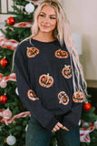 Sequin Patch Pumpkin Round Neck Sweatshirt - Trendsi - Flyclothing LLC