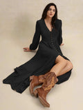 V-Neck Long Sleeve Dress - Trendsi - Flyclothing LLC