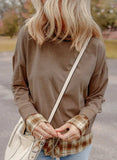 Drawstring Plaid Turtleneck Long Sleeve Top - Trendsi - Flyclothing LLC