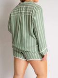 Striped Collared Neck Long Sleeve Top and Shorts Lounge Set - Trendsi - Flyclothing LLC