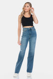 Judy Blue Full Size Tummy Control Cut Raw Hem Straight Jeans - Trendsi - Flyclothing LLC