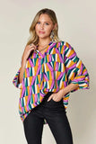 Double Take Full Size Geometric Notched Dolman Sleeve Top - Trendsi - Flyclothing LLC