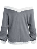 Contrast Trim Off-Shoulder Long Sleeve Sweatshirt - Trendsi - Flyclothing LLC