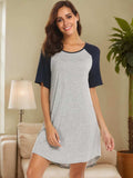 Round Neck Short Sleeve Contrast Lounge Dress - Trendsi - Flyclothing LLC