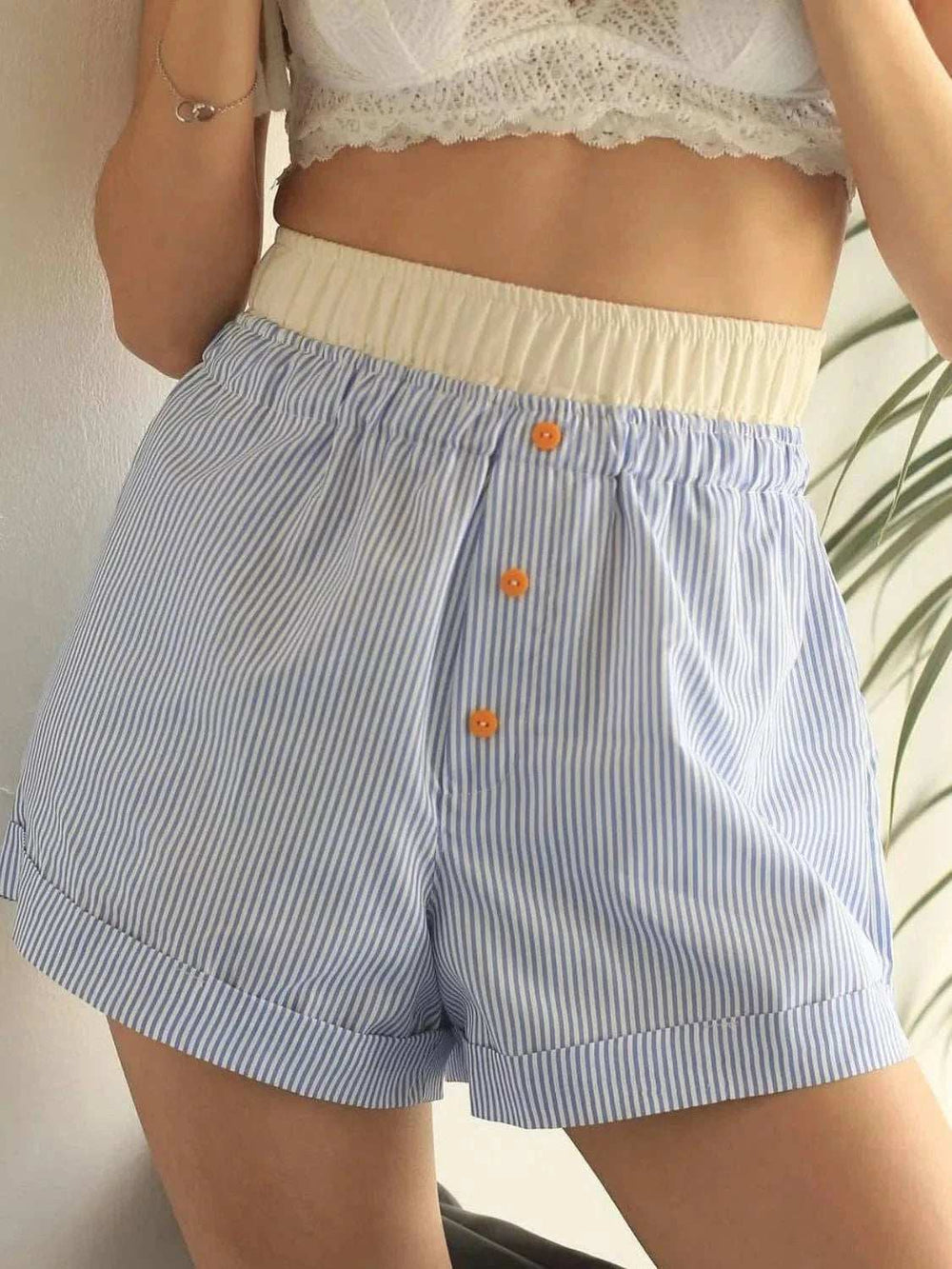 Striped Elastic Waist Shorts - Trendsi - Flyclothing LLC