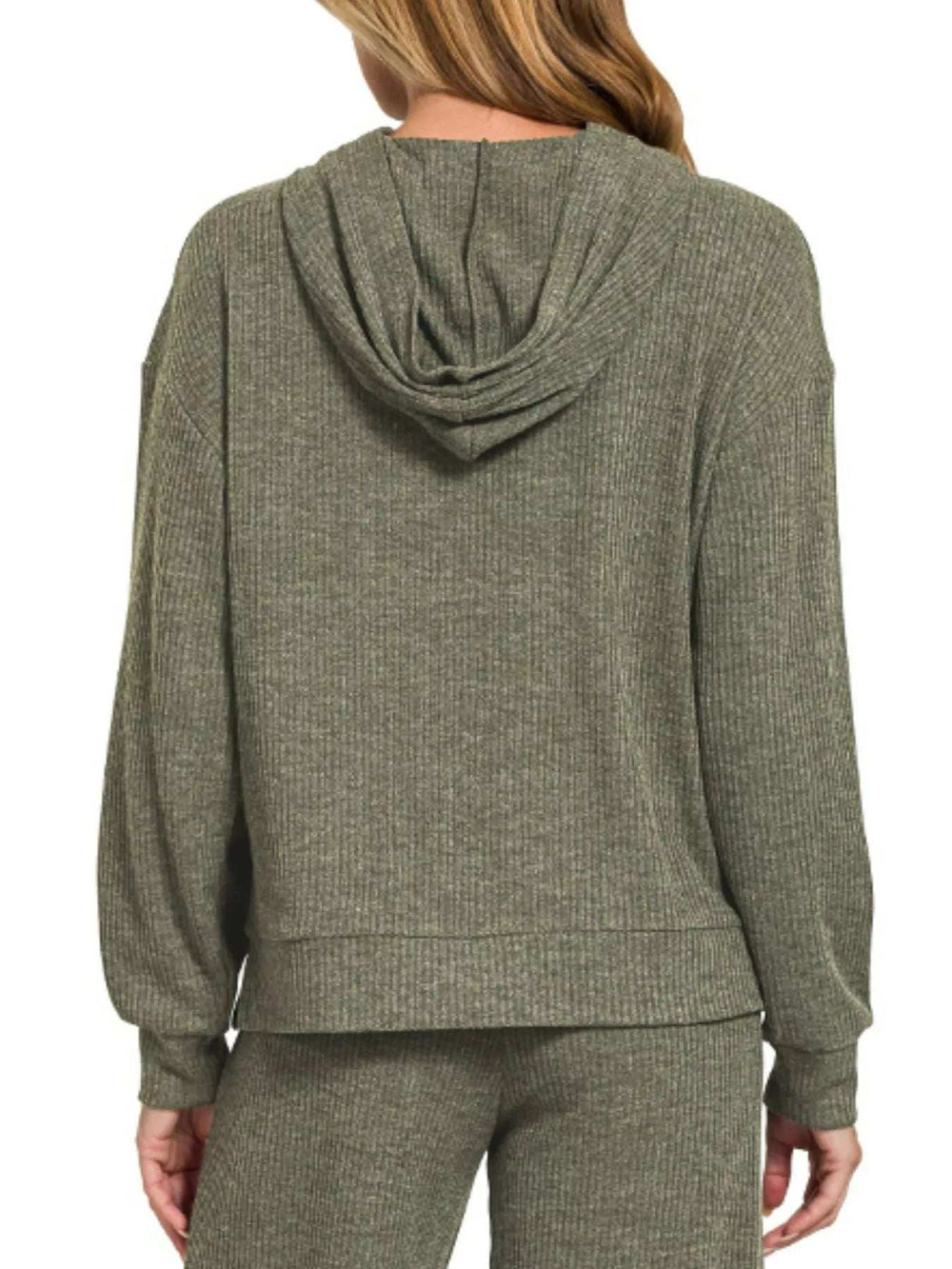 Zenana Drop Shoulder Ribbed Crop Hoodie - Trendsi - Flyclothing LLC