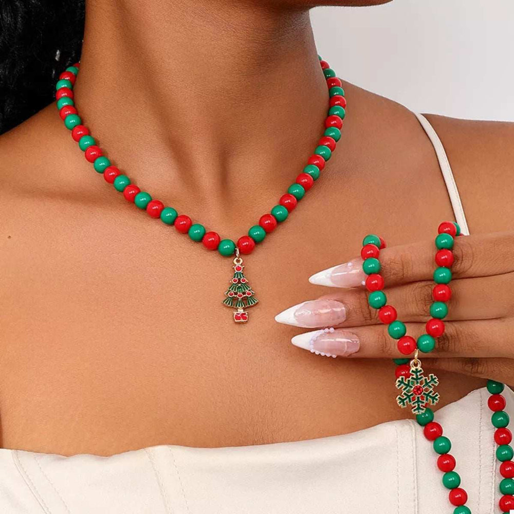 2 Piece Christmas Beaded Necklace with Pendants - Trendsi - Flyclothing LLC