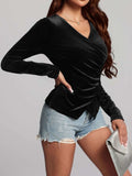 Ruched Surplice Long Sleeve Top - Trendsi - Flyclothing LLC