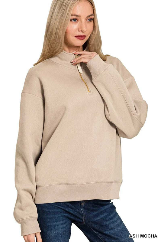Zenana Fleece Half Zip Sweatshirt - Trendsi - Flyclothing LLC