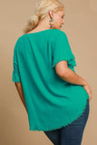 Umgee Full Size Raw Hem Ruffle Short Sleeve Blouse Plus Size - Trendsi - Flyclothing LLC