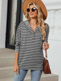 Drawstring Striped Long Sleeve Hoodie - Trendsi - Flyclothing LLC