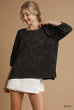 Umgee Satin Jacquard Balloon Sleeve Blouse - Trendsi - Flyclothing LLC