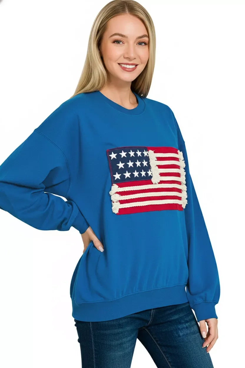Zenana French Terry American Flag Pullover - Trendsi - Flyclothing LLC