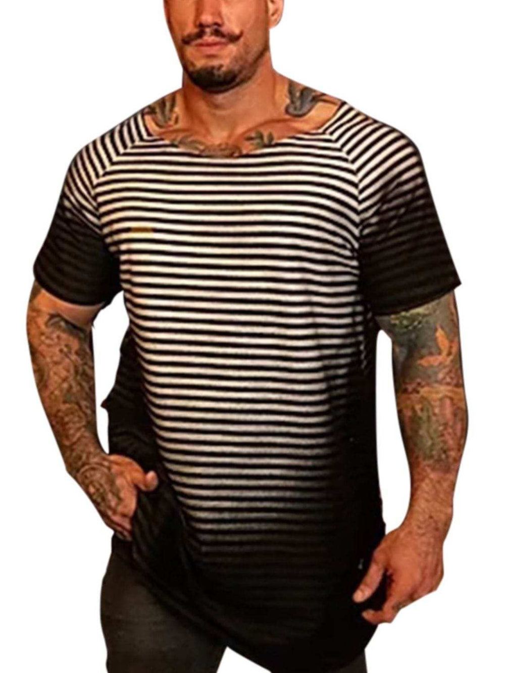 Men's Full Size Round Neck Short Sleeve Striped T-Shirt Plus Size - Trendsi - Flyclothing LLC