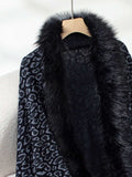 Fringe Leopard Open Front Long Sleeve Poncho - Trendsi - Flyclothing LLC