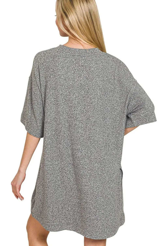 Zenana Soft Melange Hacci T-shirts Dress - Trendsi - Flyclothing LLC