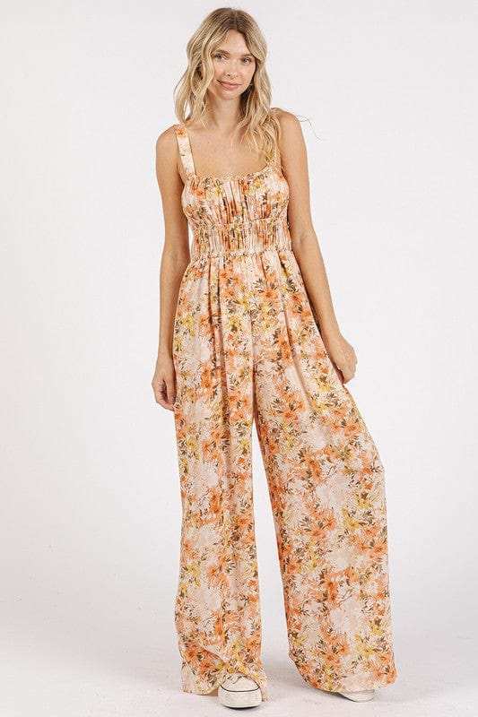 Mittoshop Flower Print Gathered Bust Sleeveless Jumpsuit - Trendsi - Flyclothing LLC