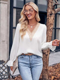 Ruffled V-Neck Flounce Sleeve Blouse - Trendsi - Flyclothing LLC