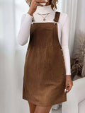 Corduroy Overall Mini Dress with Adjustable Straps - Trendsi - Flyclothing LLC