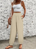 Smocked Textured Casual Pants - Trendsi - Flyclothing LLC