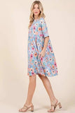 BOMBOM Floral Shirred Dress with Pockets - Trendsi - Flyclothing LLC